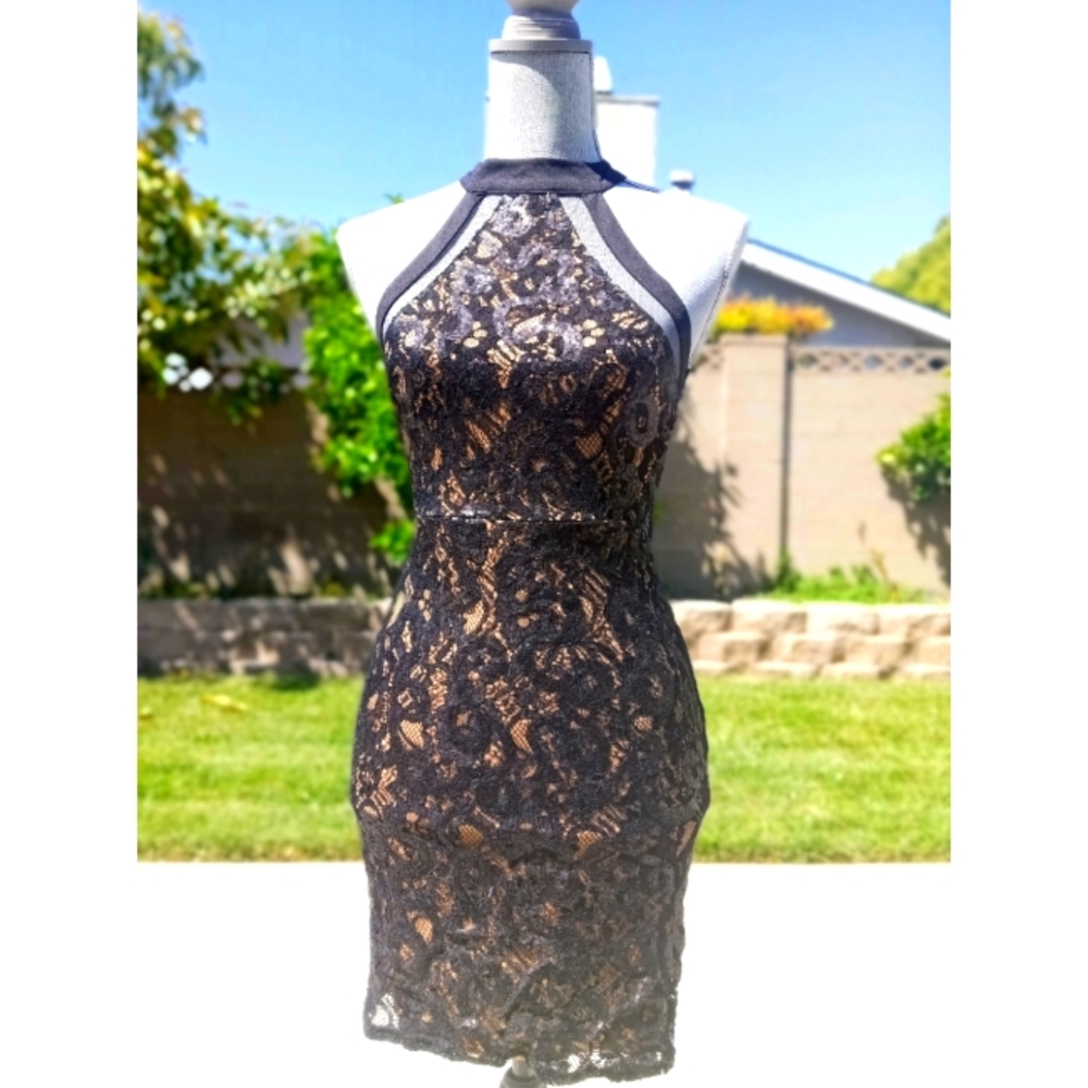 Black Lace / Mesh Halter Neck Cocktail Dress